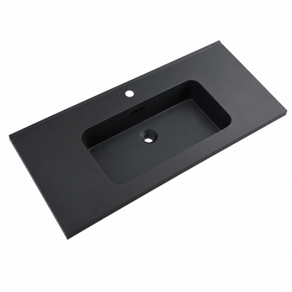 Integral Solid Surface Vanity-Top Basin with Single-Hole Countertop RSB1010MB – 1010 × 465 × 158 mm · Matte Black