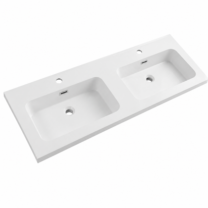 Integral Solid Surface Vanity-Top Basin with Single-Hole Countertop RSB1210D-1 – 1210 × 465 × 158 mm · Double Bowl, Type 1