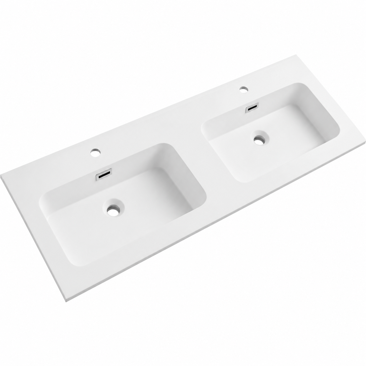 Integral Solid Surface Vanity-Top Basin with Single-Hole Countertop RSB1210DMW – 1210 × 465 × 158 mm · Double Bowl, Matte White