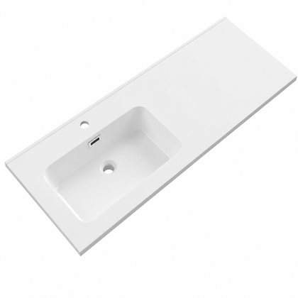 Integral Solid Surface Vanity-Top Basin with Single-Hole Countertop RSB1210L – 1210 × 465 × 158 mm · Left