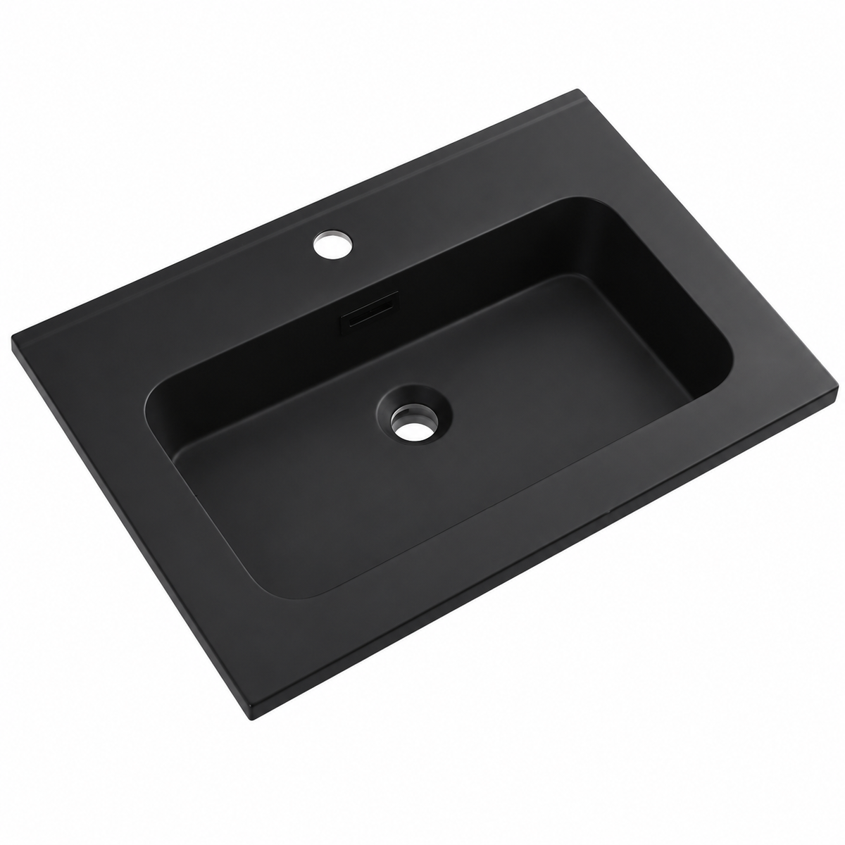 Integral Solid Surface Vanity-Top Basin with Single-Hole Countertop RSB610MB – 610 × 465 × 158 mm · Matte Black