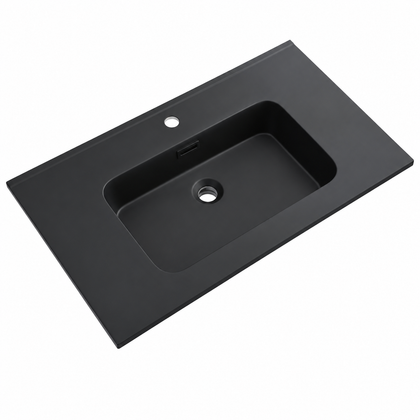 Integral Solid Surface Vanity-Top Basin with Single-Hole Countertop RSB810MB – 810 × 465 × 158 mm · Matte Black