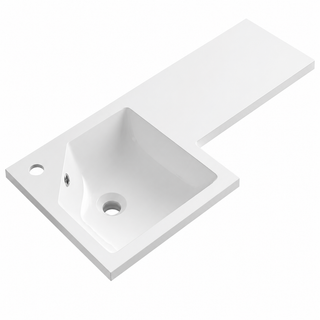 Offset Solid Surface Vanity-Top Basin with Integrated Countertop Ledge RSBG900L – 900 × 380 × 160 mm · Left