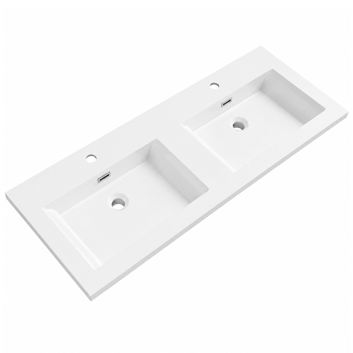 Solid Surface Integrated Vanity Top Basin with Pre-Drilled Faucet Hole RSE1204D-1 – 1204 × 460 × 125 mm · Double Bowl, Type 1