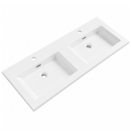 Solid Surface Integrated Vanity Top Basin with Pre-Drilled Faucet Hole RSE1204D-1 – 1204 × 460 × 125 mm · Double Bowl, Type 1