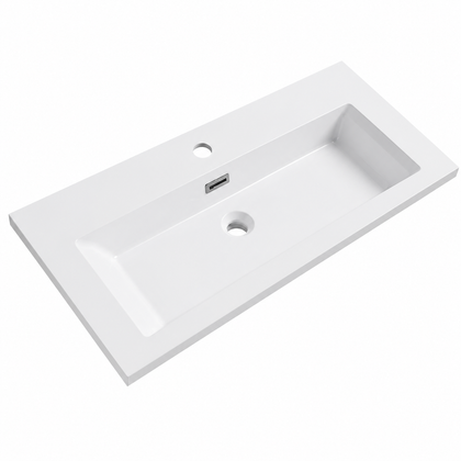Solid Surface Integrated Vanity Top Basin with Pre-Drilled Faucet Hole RSE804-1 – 804 × 460 × 125 mm · Type 1