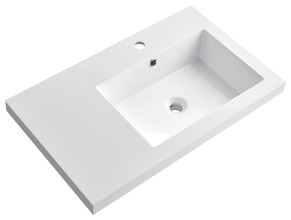Rectangular Solid Surface Integrated Vanity-Top Basin with Side Counter RSF750R – 750 × 460 × 170 mm · Right