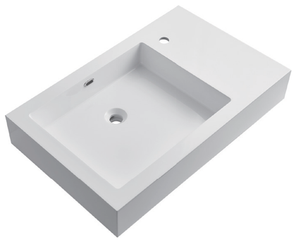 Rectangular Solid Surface Integrated Vanity-Top Basin with Side Counter RSF800-L – 800 × 500 × 140 mm · Left