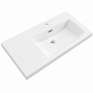 Offset Rectangular Solid Surface Vanity Basin with Integrated Counter RSG800R – 800 × 480 × 195 mm · Right