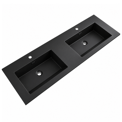 600mm Solid Surface Integrated Vanity Top Basin, Center Rectangular Bowl RSJ1400DMB – 1400 × 460 × 168 mm · Double Bowl, Matte Black