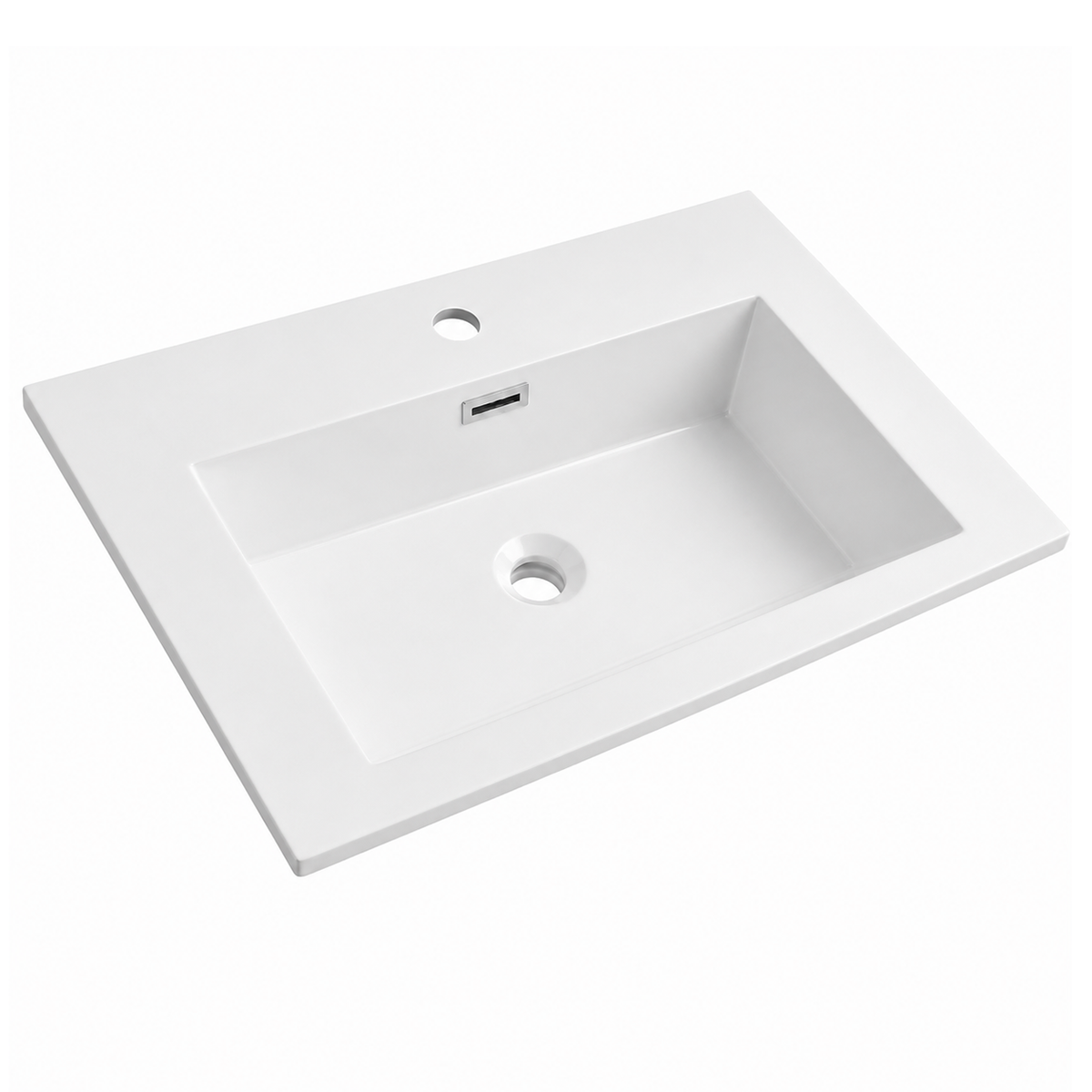600mm Solid Surface Integrated Vanity Top Basin, Center Rectangular Bowl RSJ600 – 600 × 460 × 168 mm