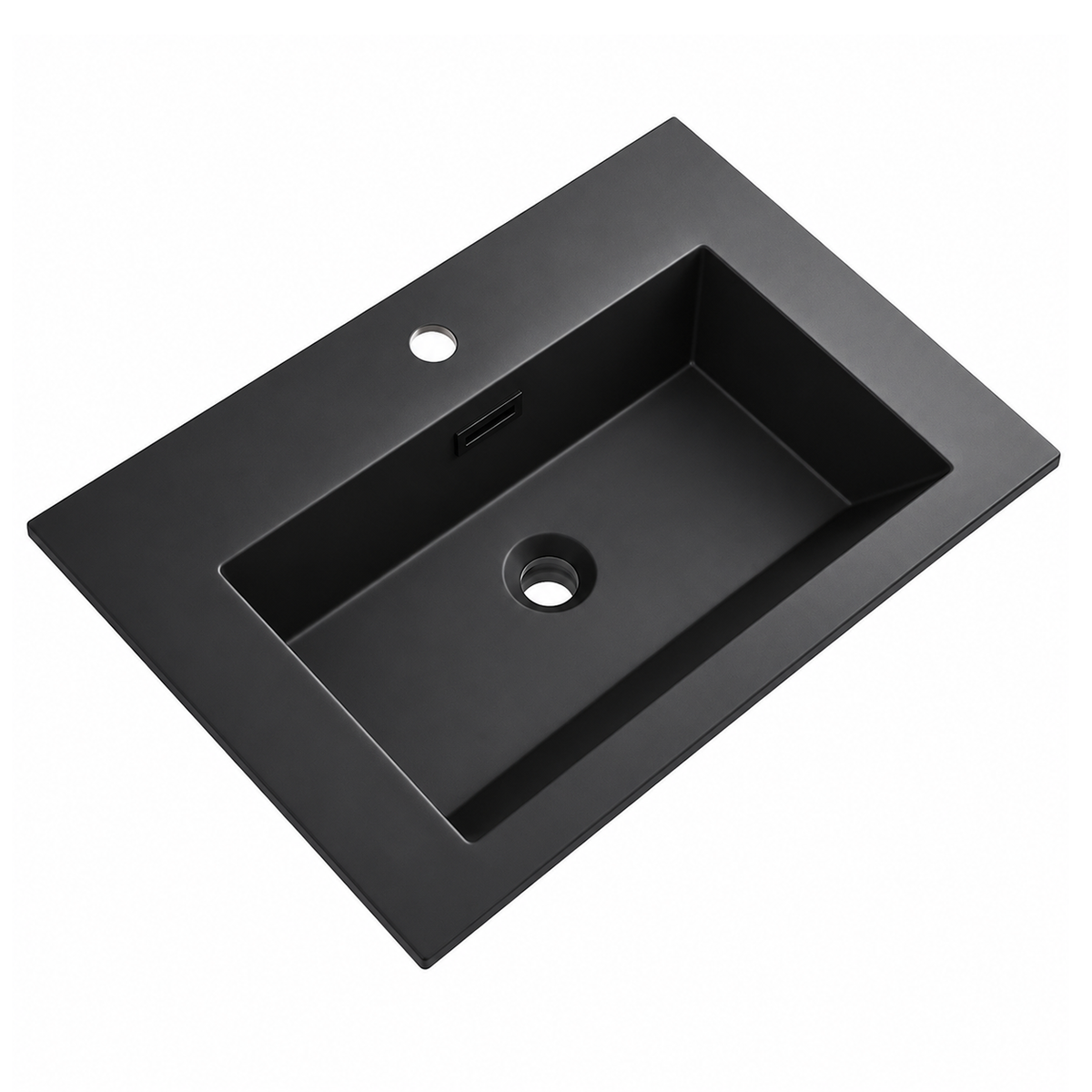 600mm Solid Surface Integrated Vanity Top Basin, Center Rectangular Bowl RSJ600MB – 600 × 460 × 168 mm · Matte Black