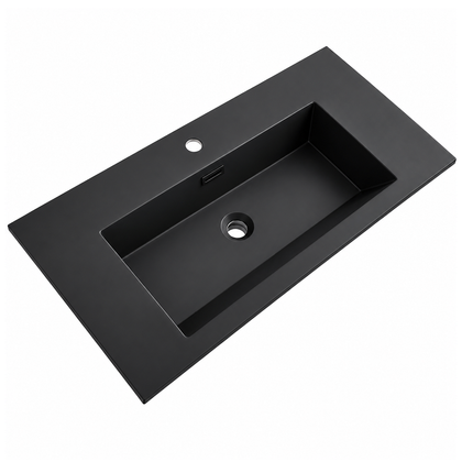600mm Solid Surface Integrated Vanity Top Basin, Center Rectangular Bowl RSJ900MB – 900 × 460 × 168 mm · Matte Black