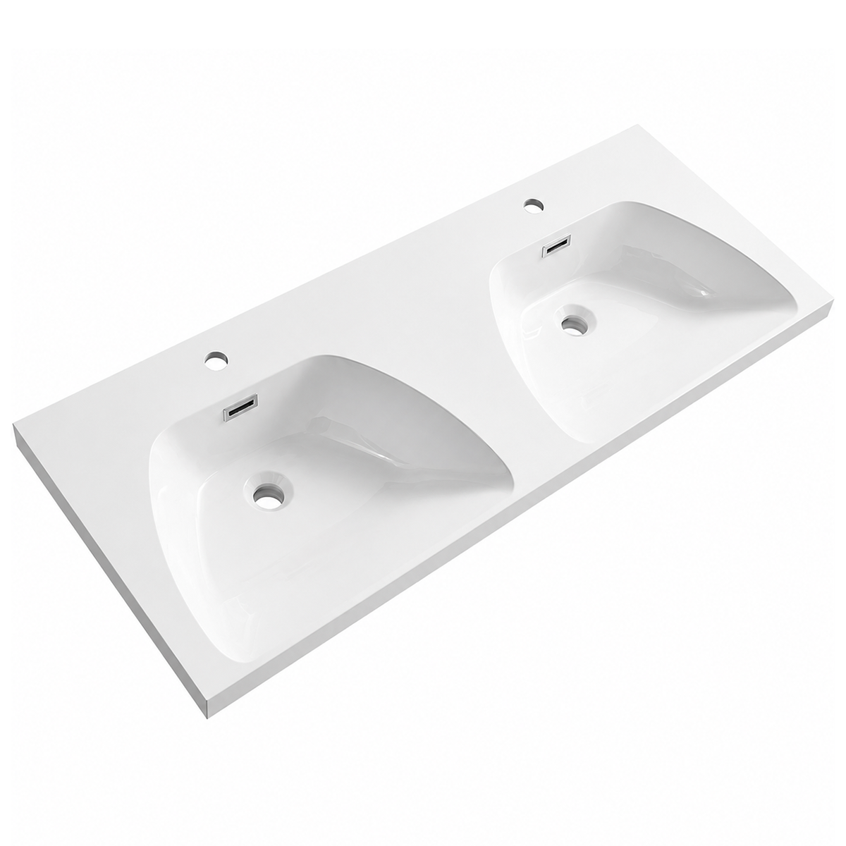 Single-Bowl Solid Surface Drop-In Vanity Top Basin with Sculpted Bowl RSK1200D – 1200 × 460 × 190 mm · Double Bowl