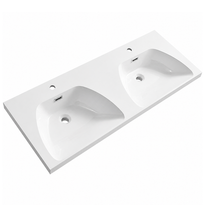 Single-Bowl Solid Surface Drop-In Vanity Top Basin with Sculpted Bowl RSK1200D – 1200 × 460 × 190 mm · Double Bowl
