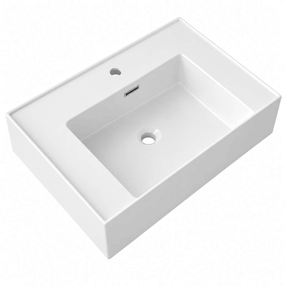 Rectangular Solid Surface Vessel Basin With Pre-Drilled Tap Hole RSM600L – 600 × 460 × 175 mm · Left
