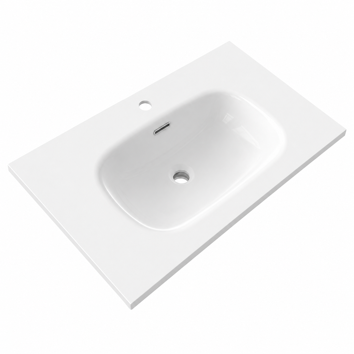 Solid Surface Integrated Oval Vanity-Top Basin, Matte White Single-Hole RSP750 – 750 × 460 × 165 mm