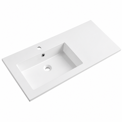 Rectangular Solid Surface Vanity-Top Sink with Integrated Single Basin RSS1000L – 1000 × 460 × 135 mm · Left