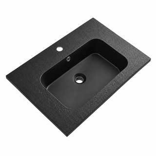 Matte Black Stone-Look Solid Surface Vanity Basin, Textured Top RST650MB – 650 × 460 × 168 mm · Matte Black