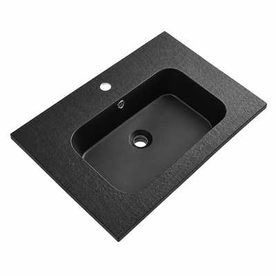 Matte Black Stone-Look Solid Surface Vanity Basin, Textured Top RST650MB – 650 × 460 × 168 mm · Matte Black
