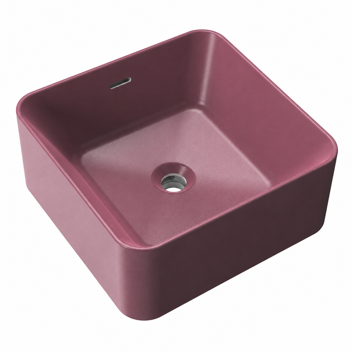 Matte Pink Square Solid Surface Vessel Basin with Overflow 420mm RSTP420 – 420 × 420 × 170 mm