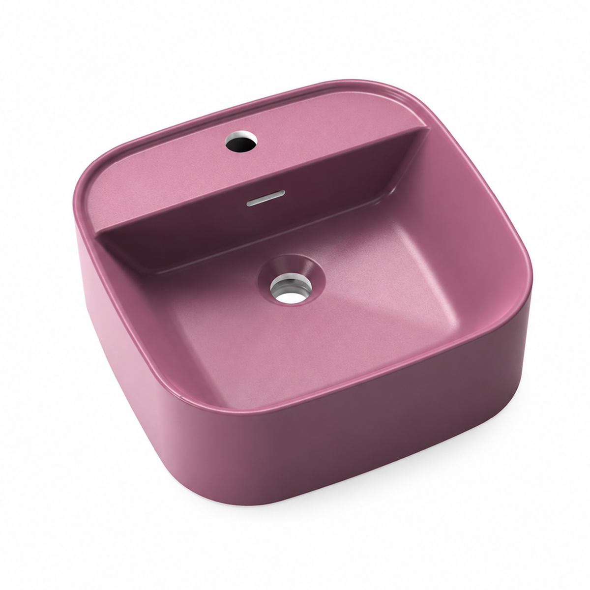 Matte Pink Square Solid Surface Vessel Basin with Overflow 420mm RSTP420Y – 420 × 420 × 150 mm · Color