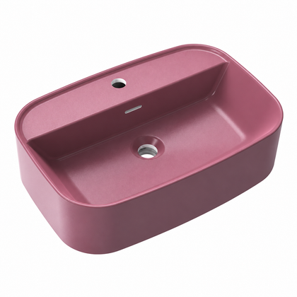 Matte Pink Square Solid Surface Vessel Basin with Overflow 420mm RSTP560Y – 560 × 380 × 150 mm · Color