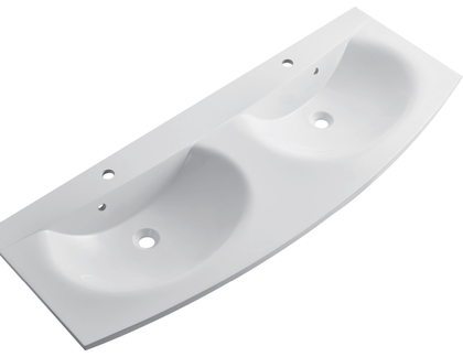 Solid Surface Integrated Oval Vanity-Top Basin, Single Faucet Hole RSY1400D – 1400 × 540 × 155 mm · Double Bowl