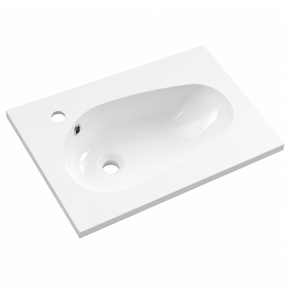 Solid Surface Teardrop Integrated Vanity Basin with Single Faucet Hole SD610 – 610 × 462 × 168 mm