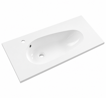 Solid Surface Teardrop Integrated Vanity Basin with Single Faucet Hole SD910 – 910 × 462 × 168 mm