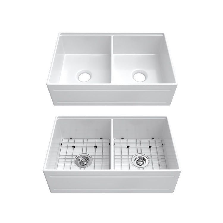 33 Inch Vintage Cast Iron Farmhouse Sink with Double Drainboard | Granite Apron | Model SN102W3320D
