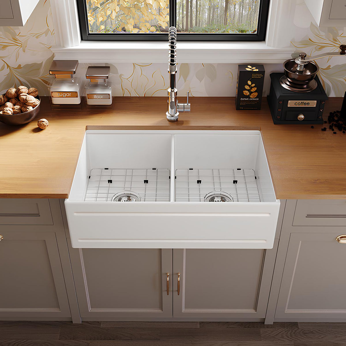 33 Inch Vintage Cast Iron Farmhouse Sink with Double Drainboard | Granite Apron | Model SN102W3320D
