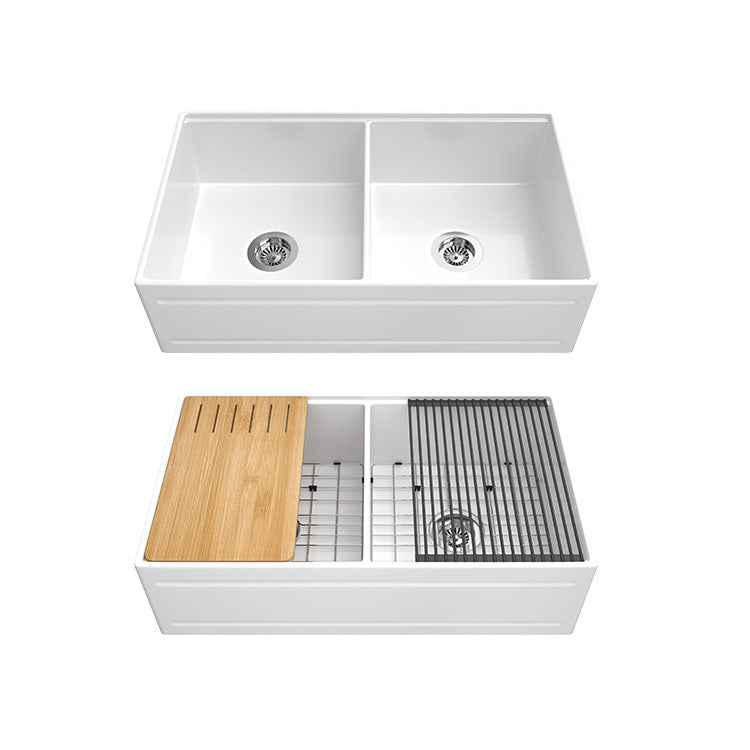 36 Double Bowl Farmhouse Sink – Farmhouse Apron Kitchen Sink | SANIKB SN102W3620D