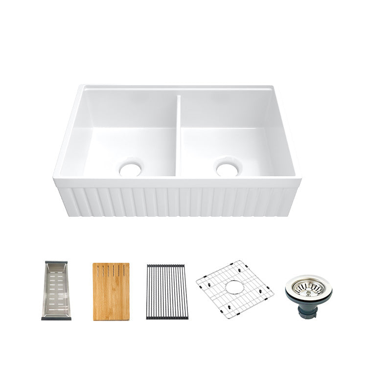 33 Inch Double Apron Sink – Fireclay Utility Sink | SANIKB SN103W3320D