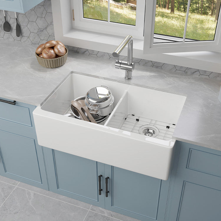 SANIKB SN106W3320D 33-inch Double Basin Apron Sink Workstation