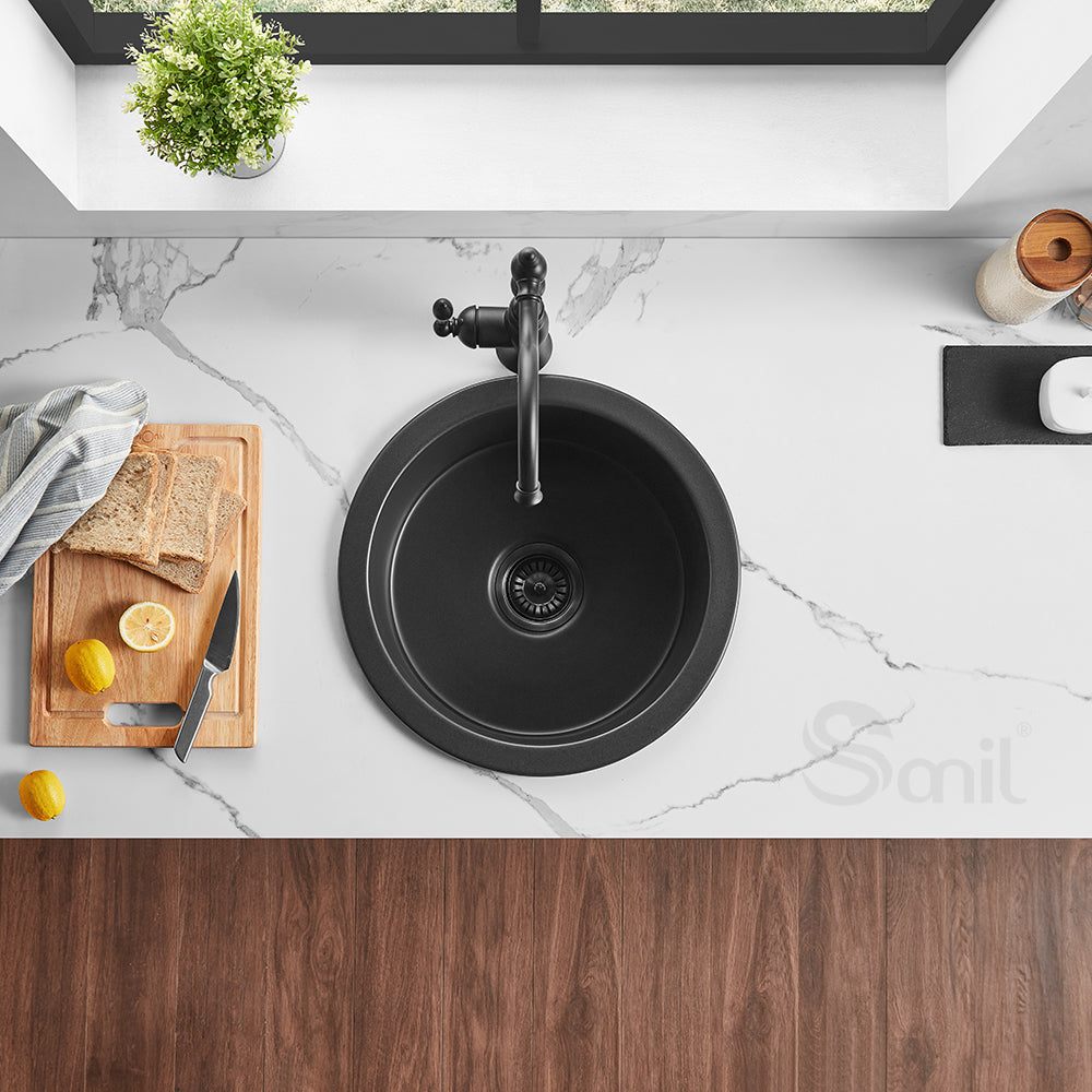 SANIKB SN1818R Round Ceramic Prep Sink – Compact Utility Design for Bars & Auxiliary Workstations