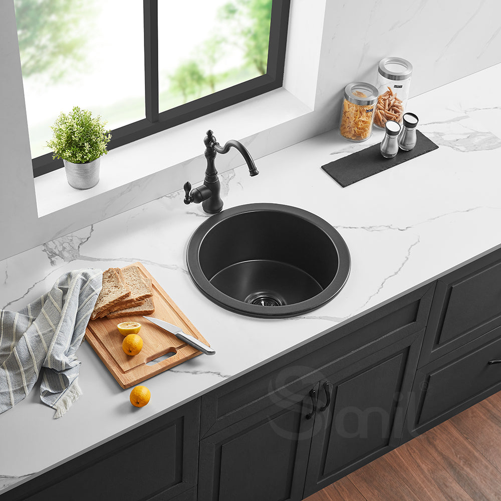 SANIKB SN1818R Round Ceramic Prep Sink – Compact Utility Design for Bars & Auxiliary Workstations