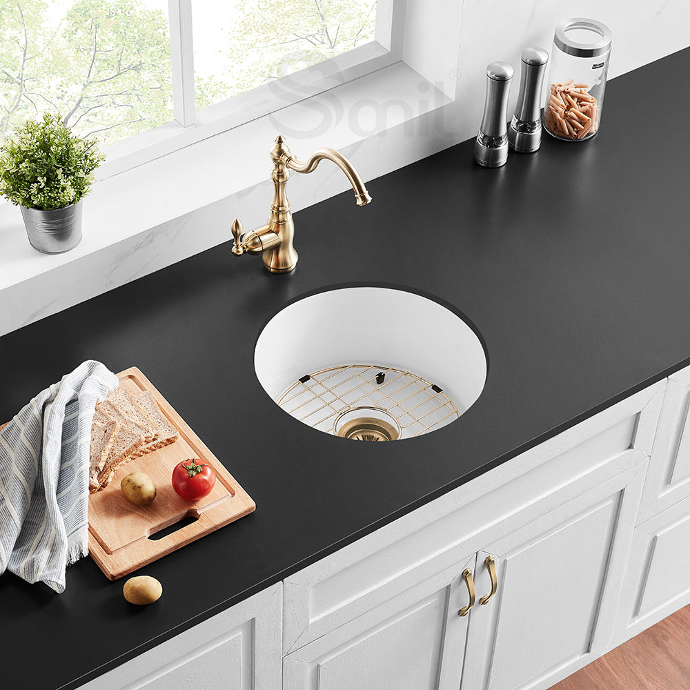 SANIKB SN1818R Round Ceramic Prep Sink – Compact Utility Design for Bars & Auxiliary Workstations