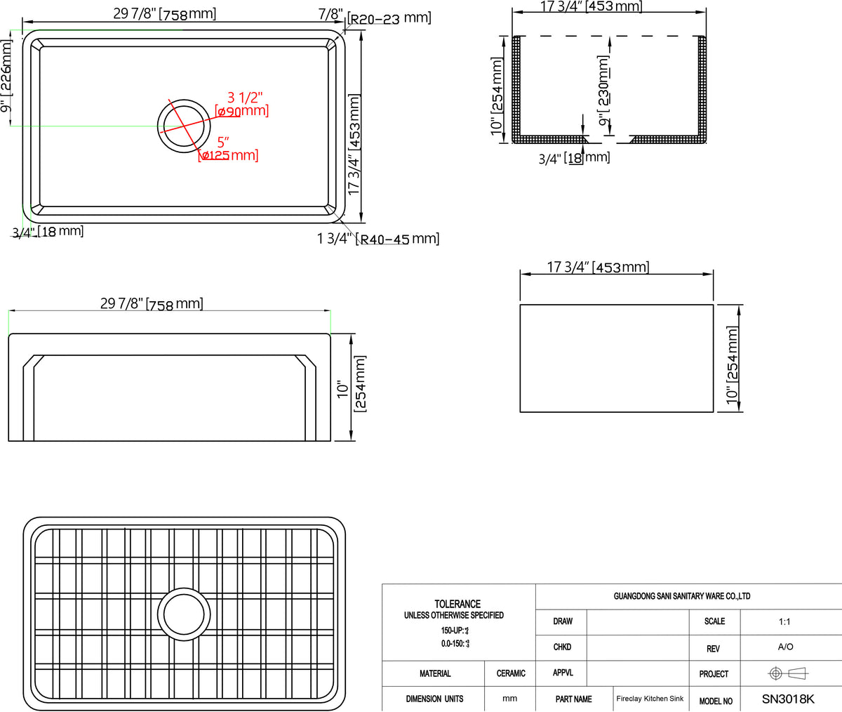 30 Inch Apron Sink with Drainboard | SANIKB SN3018K