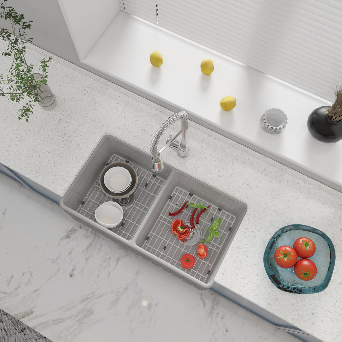 33 Inch Double Farm Sink Kitchen – White Farmhouse Sink | Model SN3318TD