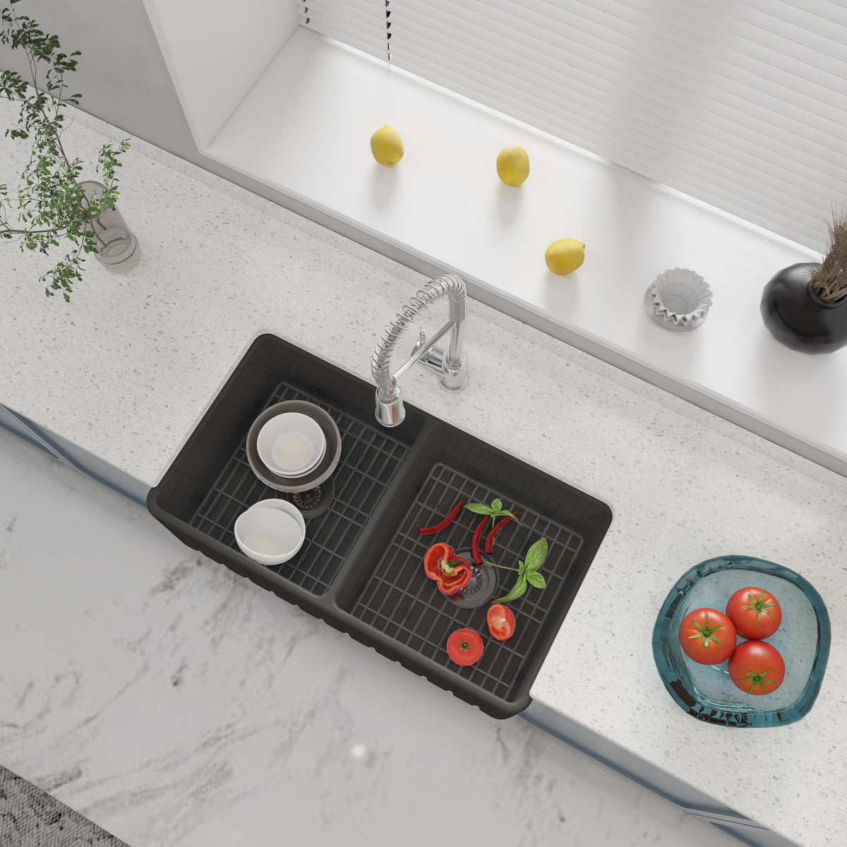 33 Inch Double Farm Sink Kitchen – White Farmhouse Sink | Model SN3318TD