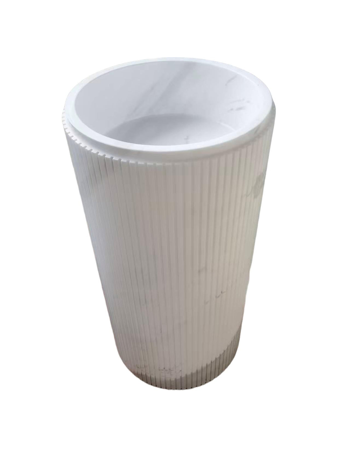 Fluted natural stone white bathroom pedestal basin SP1002