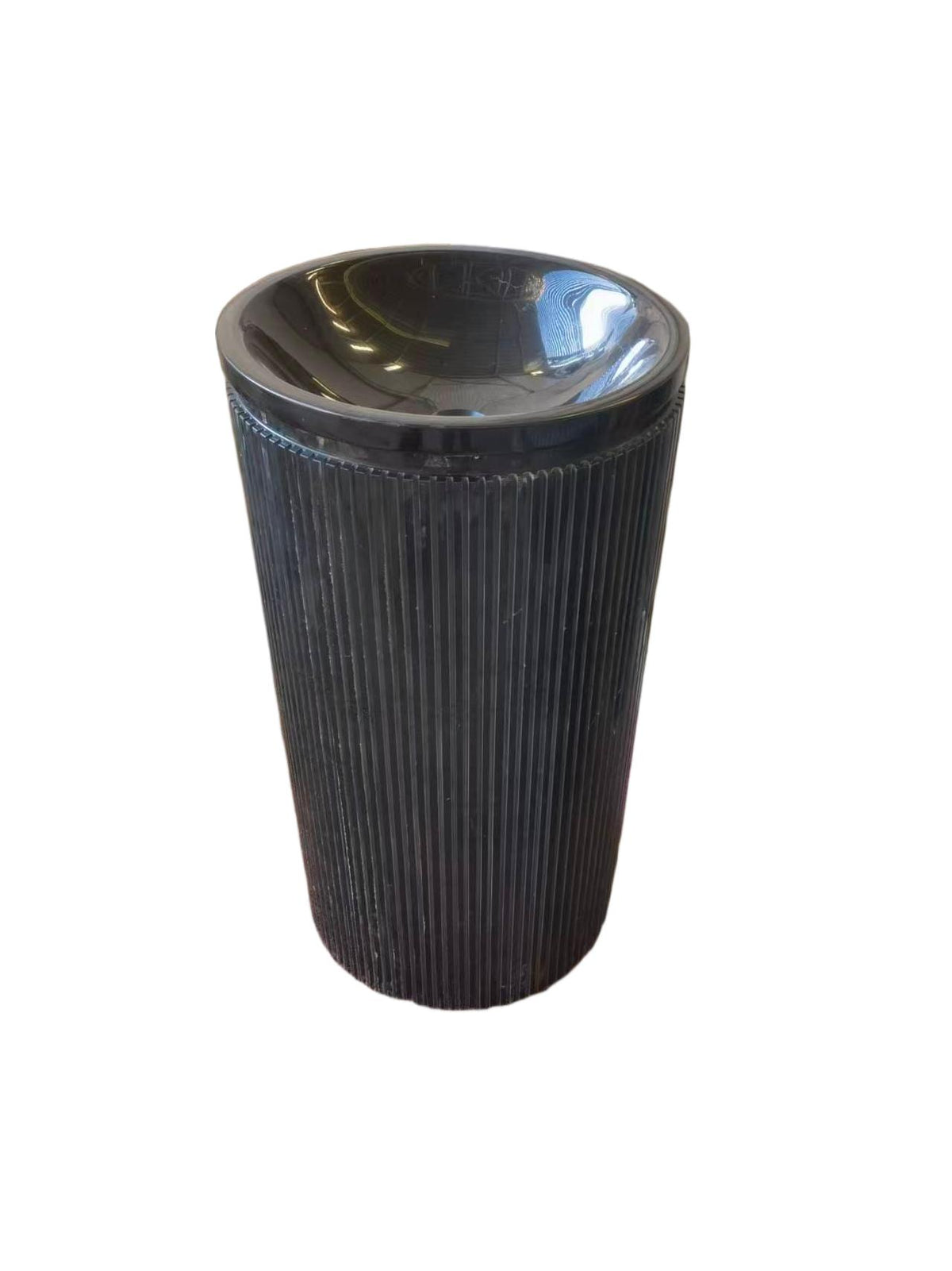 Fluted natural stone black bathroom pedestal basin SP1012