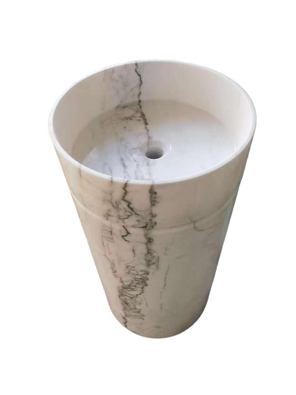 Conical natural stone white bathroom pedestal basin SP1029