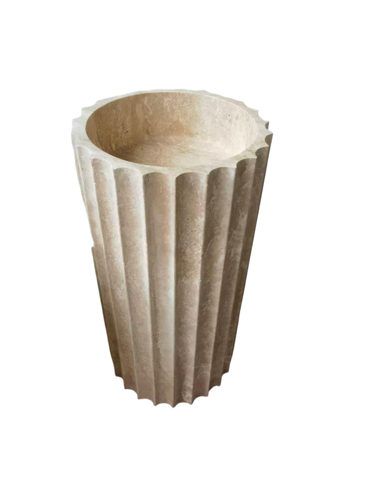 Fluted natural stone beige bathroom pedestal basin SP1035