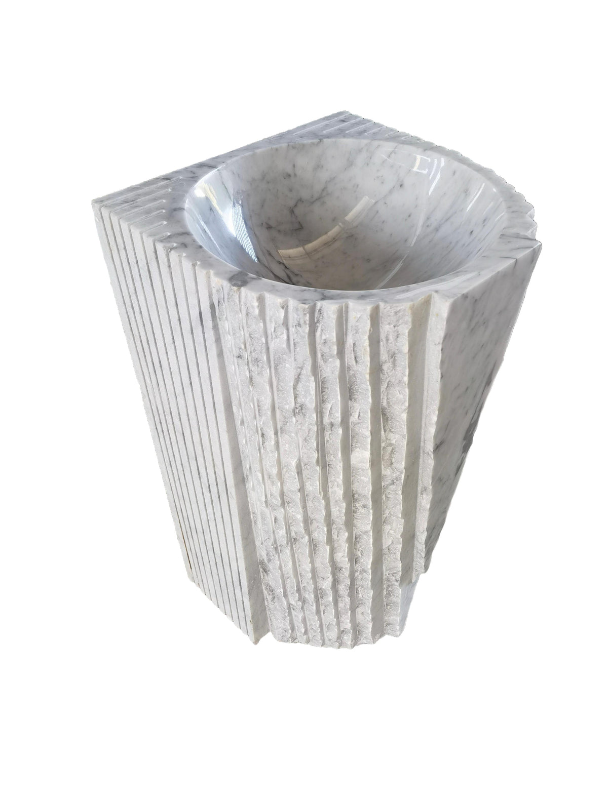 Fluted natural stone white bathroom pedestal basin SP1046