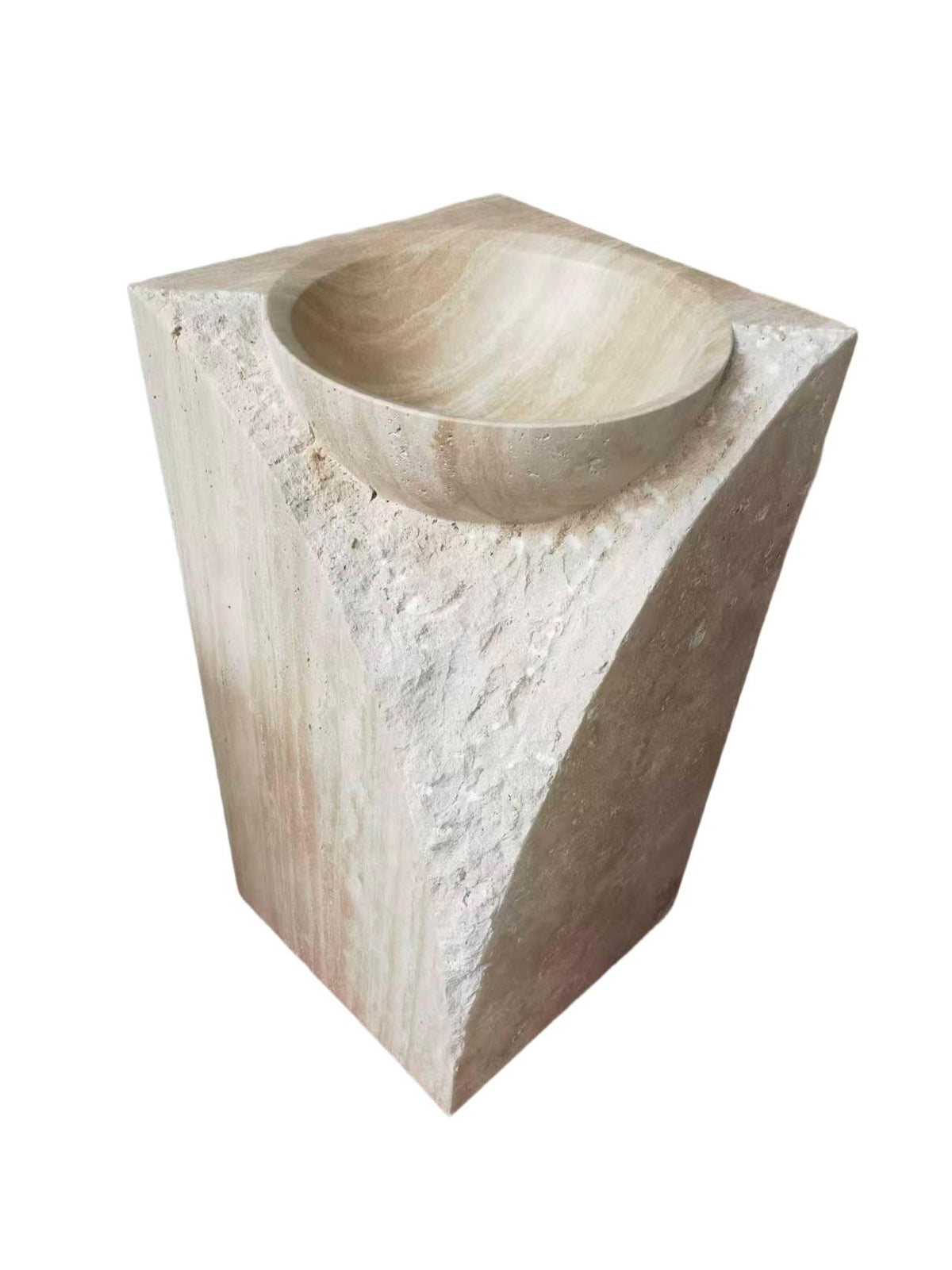 Square natural stone beige bathroom pedestal basin SP1049