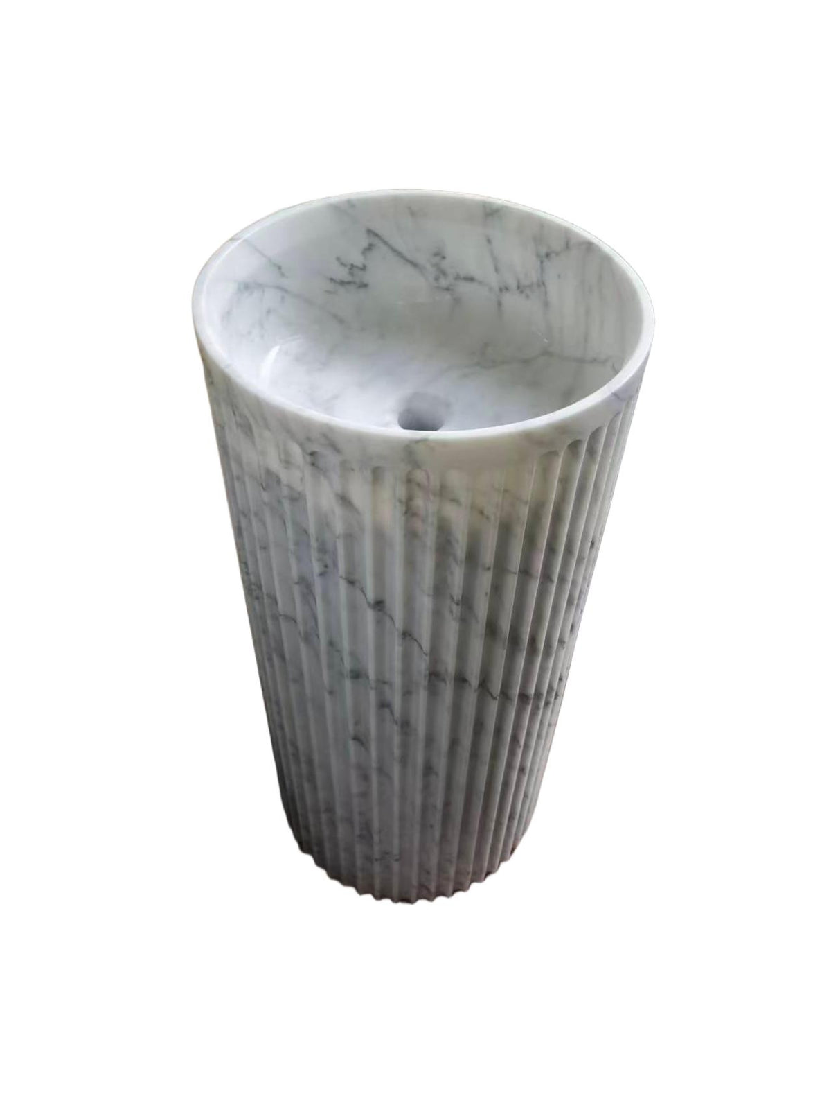 Fluted natural stone beige bathroom pedestal basin SP1069