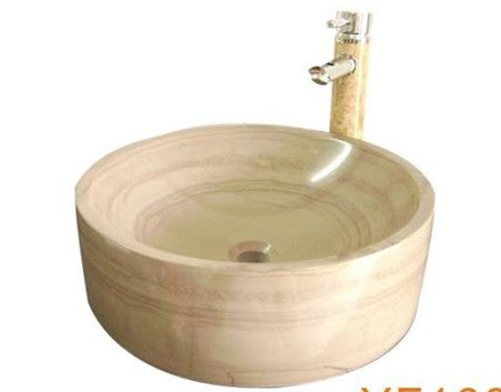 Round natural stone beige bathroom vessel basin SP168