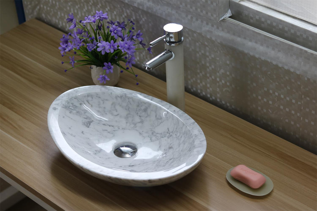 Oval natural stone white bathroom vessel basin SP512